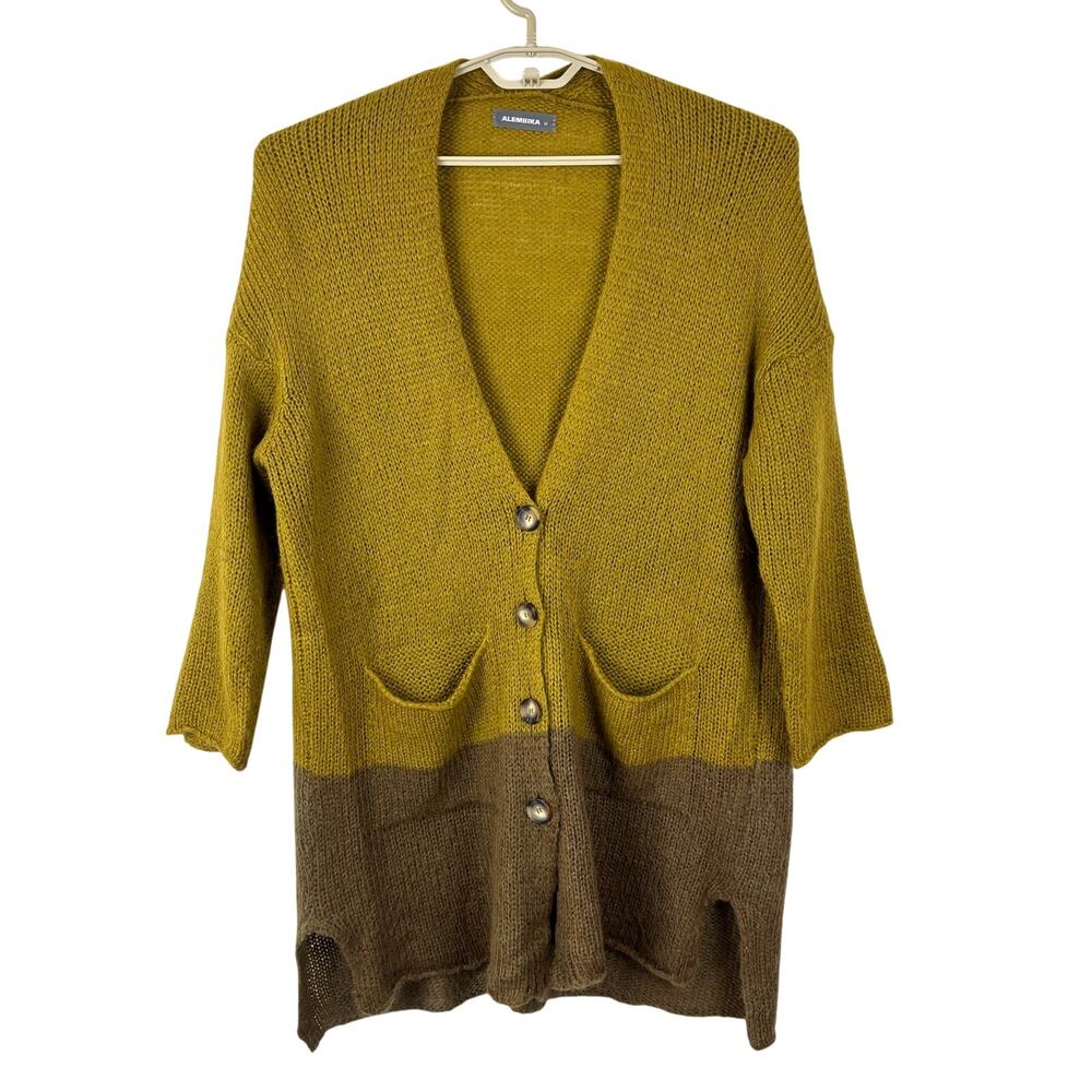 Alembika Oversized Longline Cardigan Sweater Green Medium mohair blend Italy